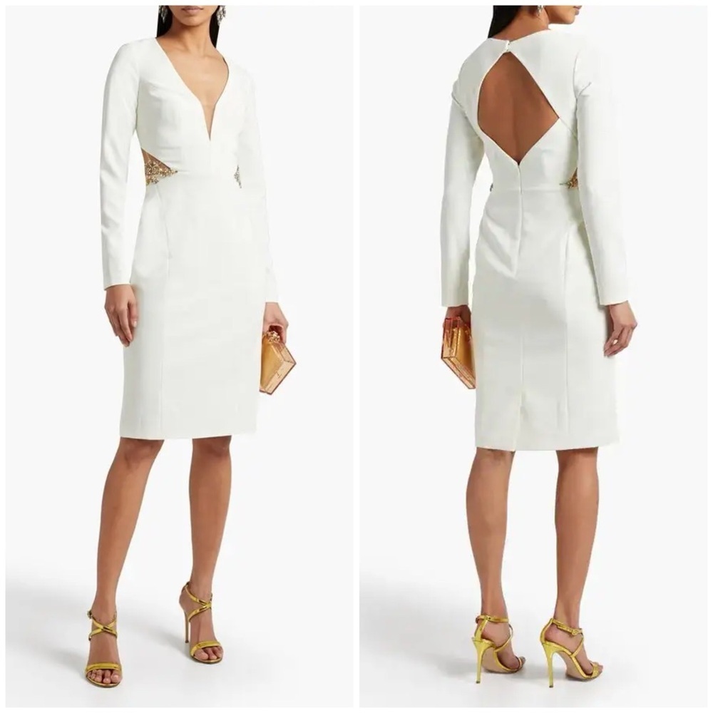 NWT Marchesa Notte Long Sleeve Stretch Crepe Cutout Dress Embellished Sz 10